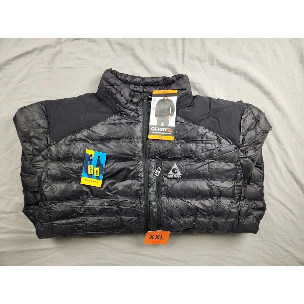 GERRY Mens Lightweight Puffer Jacket (Black, XXL) + IKON Zip Pulls FREE US SHIP